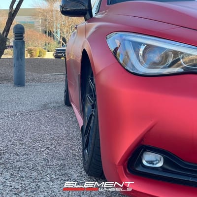 Staggered 19 inch Variant Helium in Satin Black on a 2018 Infiniti Q60