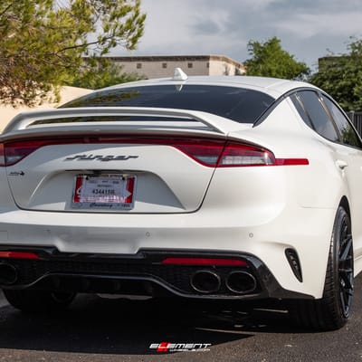 19 inch Staggered Variant Radon Gloss Piano Black on a 2022 Kia Stinger GT
