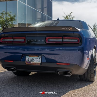 20 inch Staggered Dodge Hellcat HC2 Replica Wheel Gloss Black FR77 on a 2021 Dodge Challenger RWD