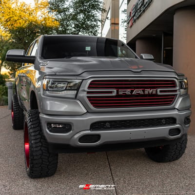 24 inch Axe Off-Road AX6.2 Candy Red Milled on a Lifted 2019 Dodge Ram 1500