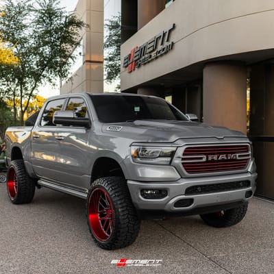24 inch Axe Off-Road AX6.2 Candy Red Milled on a Lifted 2019 Dodge Ram 1500