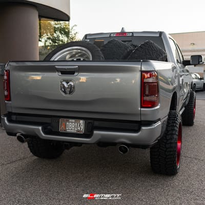 24 inch Axe Off-Road AX6.2 Candy Red Milled on a Lifted 2019 Dodge Ram 1500