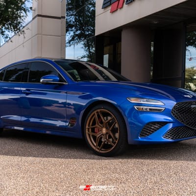 Staggered 20 Inch Variant Xenon in Brushed Bronze on a 2022 Genesis G70 W/Brembos