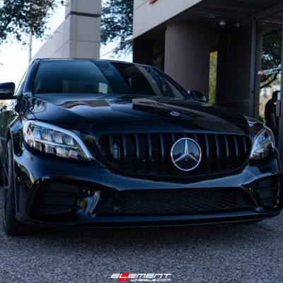 Staggered 19 Inch Ferrada FR4 in Matte Black w/ Gloss Black Lip on a 2019 Merceded Benz C43 AMG