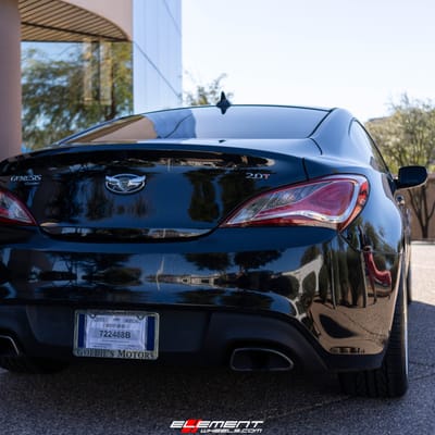 Staggered 18 Inch Aodhan DS01 Vacuum Chrome W/ Gold Rivets on a 2013 Hyundai Genesis Coupe