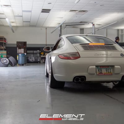 Staggered 19 Inch Variant Xenon in Gloss White on a 2011 Porsche 911 S 997 Narrowbody