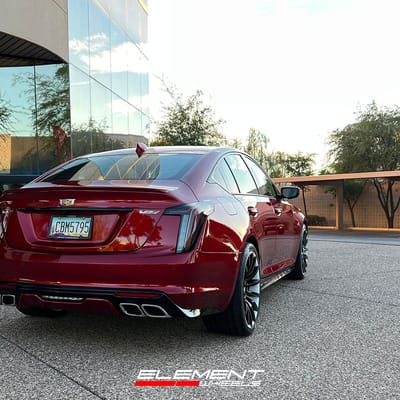 20 inch Staggered Forgiato Piatto - ECL White Barrel/Lip w/ Black Flange/Insert on a 2021 Cadillac CT5-V