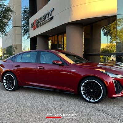 20 inch Staggered Forgiato Piatto - ECL White Barrel/Lip w/ Black Flange/Insert on a 2021 Cadillac CT5-V