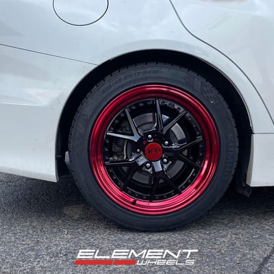 17 inch F1R F105 Gloss Black w/ Red Lip on a 2015 Subaru WRX