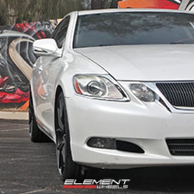 20 inch staggered KMC KM694 Wishbone Satin Black on a 2008 Lexus GS350 w/ Specs