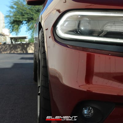 20 inch Staggered Dodge Hellcat HC2 Replica Wheel Satin Black on a 2019 Dodge Charger RWD