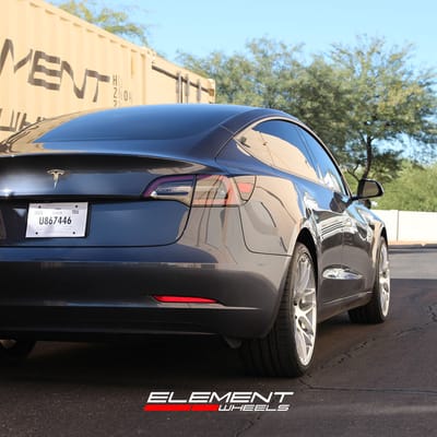 20 inch Staggered VMR V710 Hyper Silver on a 2023 Tesla Model 3