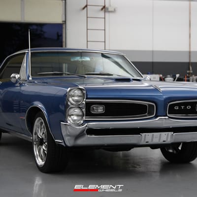 18 inch Staggered Weld Performance Belmont S113 Gloss Black Milled Machined on a 1966 Pontiac GTO