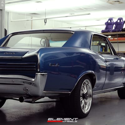 18 inch Staggered Weld Performance Belmont S113 Gloss Black Milled Machined on a 1966 Pontiac GTO