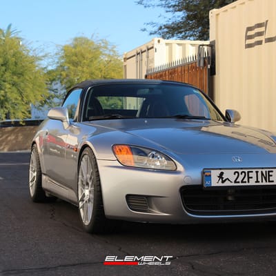 18 inch Staggered MRR Ground Force GF7 Silver Machined on a 2000 Honda S2000