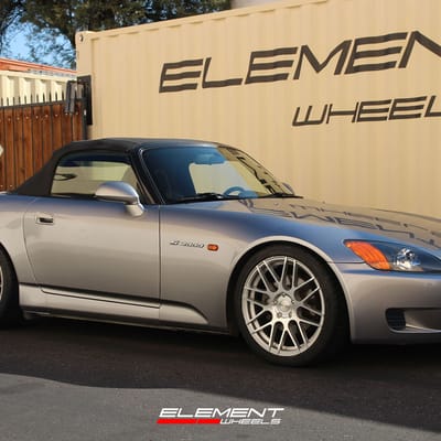 18 inch Staggered MRR Ground Force GF7 Silver Machined on a 2000 Honda S2000