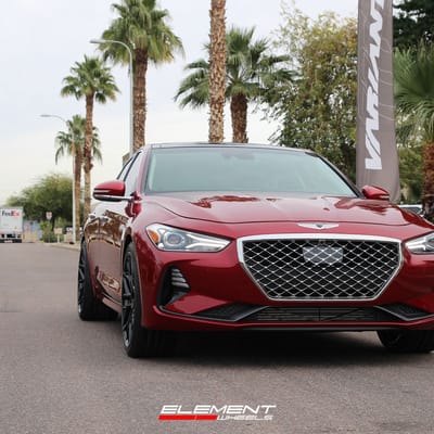 20 inch Staggered Variant Radon Gloss Piano Black on a 2019 Genesis G70