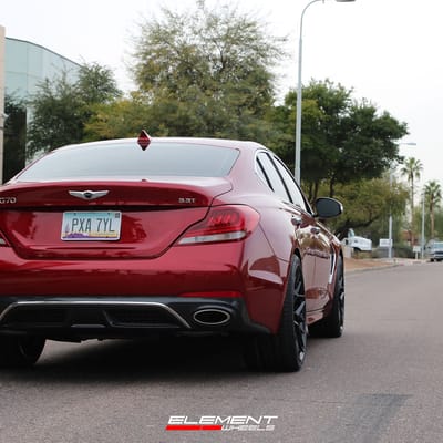 20 inch Staggered Variant Radon Gloss Piano Black on a 2019 Genesis G70