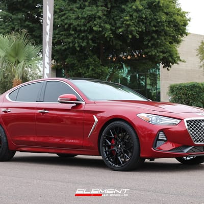 20 inch Staggered Variant Radon Gloss Piano Black on a 2019 Genesis G70