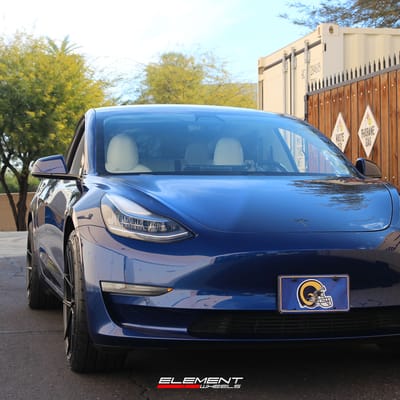 20 inch Staggered Ferrada Forge-8 FR8 Matte Black on a 2019 Tesla Model 3