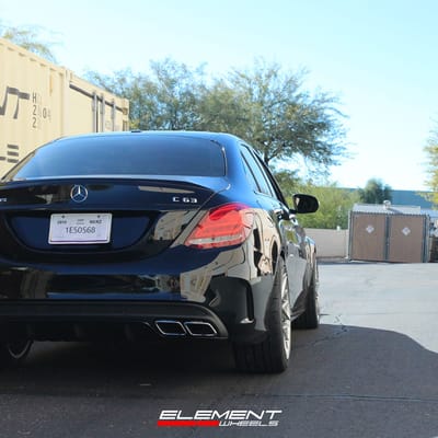 19 inch Staggered Variant Radon Brushed Titanium on a 2016 Mercedes Benz C63 AMG Sedan