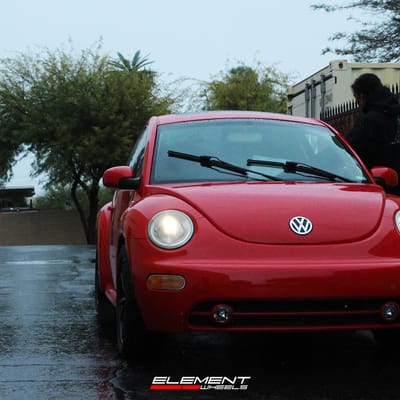 17 inch NS NS9012 Matte Black w/ Red Stripe on a 2002 Volkswagen Beetle Turbo