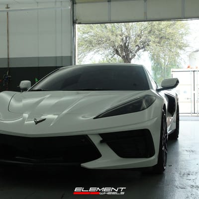 20/21 inch Double Staggered Vossen HF-7 Gloss Black on a 2023 Chevrolet Corvette C8 Stingray