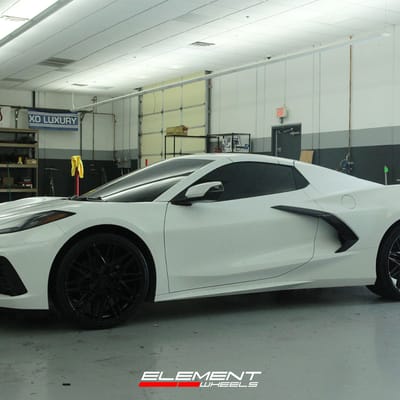 20/21 inch Double Staggered Vossen HF-7 Gloss Black on a 2023 Chevrolet Corvette C8 Stingray