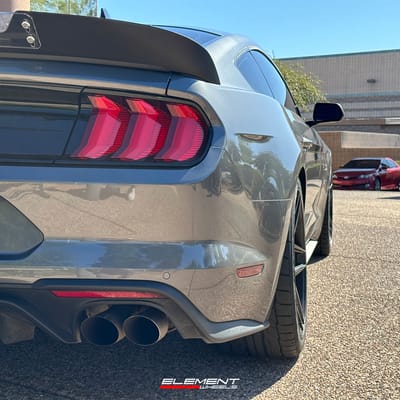 20 inch Staggered Variant Xenon Satin Black on a 2021 Ford Mustang GT