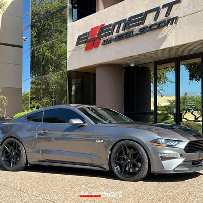 20 inch Staggered Variant Xenon Satin Black on a 2021 Ford Mustang GT