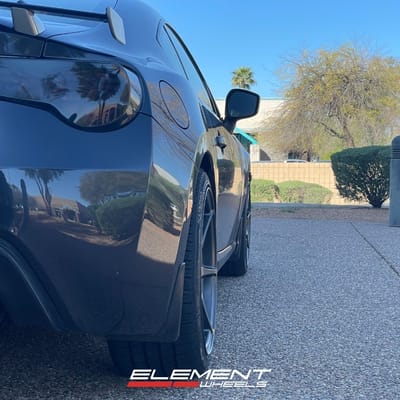 18 inch Staggered Enkei TFR in Matte Gunmetal on a 2014 Scion FR-S