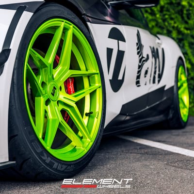 19 inch Staggered Variant Xenon Custom Shocker Yellow on a 2020 Toyota Supra