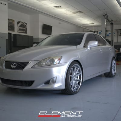 Staggered 20 Inch Ferrada FR4 in Machine Silver w/ Chrome lip on a 2007 Lexus IS250 RWD