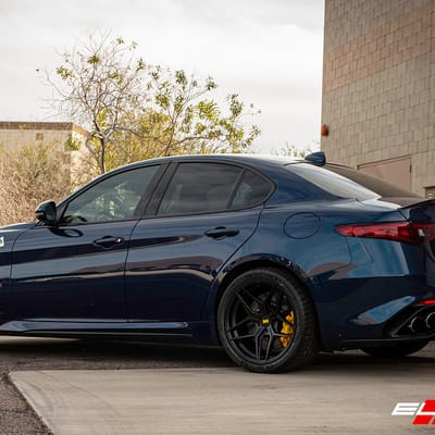 Staggered 19 Inch Variant Xenon in Satin Black on a 2019 Alfa Romeo Giulia Quadrifoglio