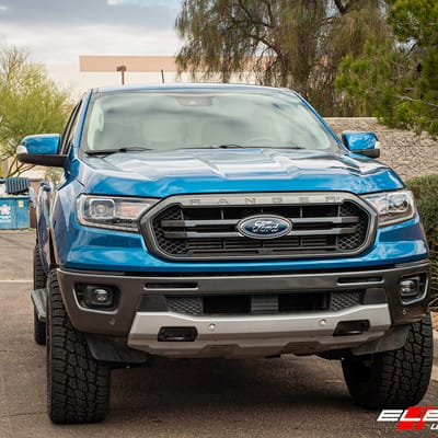 20 Inch Fuel Hardline in Gloss Black W/ Candy Blue Accents on a 2019 Ford Ranger