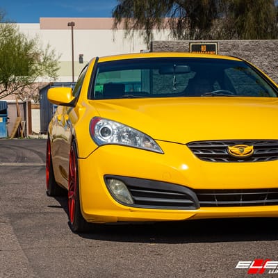 Staggered 19 Inch Variant Xenon in Blood Red on a 2012 Hyundai Genesis Coupe R-Spec