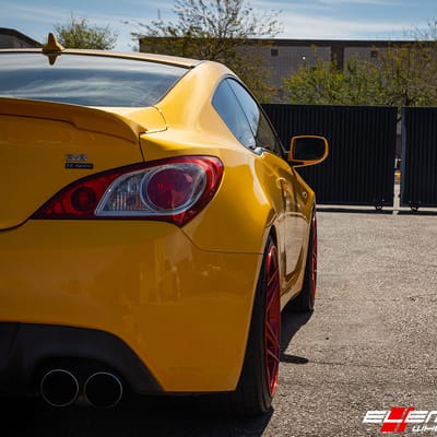 Staggered 19 Inch Variant Xenon in Blood Red on a 2012 Hyundai Genesis Coupe R-Spec
