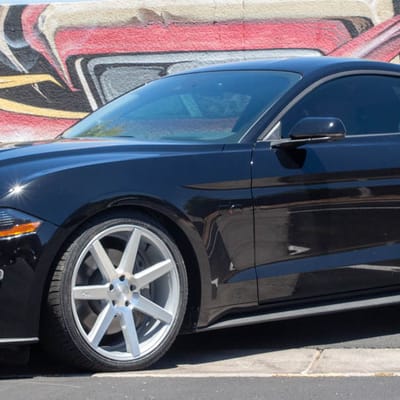 Staggered 20 Inch Niche Verona In Gloss SIlver Machined On a 2019 Ford Mustang GT