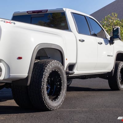 20 Inch Fuel Off-road Cleaver in Gloss Black Milled D574 on a 2020 Chevrolet Silverado 3500 Dually