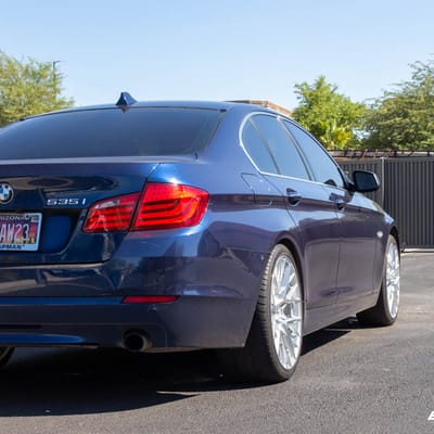 Staggered 20 Inch TSW Sebring in Silver w/ Mirror Cut Face on a 2011 BMW 535i