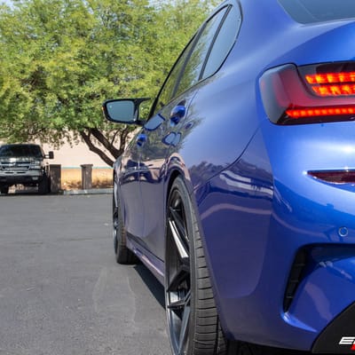 Staggered 20 Inch Variant Xenon in Satin Black on a 2019 BMW 330i G20