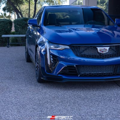 Staggered 18 Inch Forgeline ZHZ in Titanium Brushed on a 2021 Cadillac CT4-V Blackwing