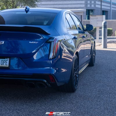 Staggered 18 Inch Forgeline ZHZ in Titanium Brushed on a 2021 Cadillac CT4-V Blackwing