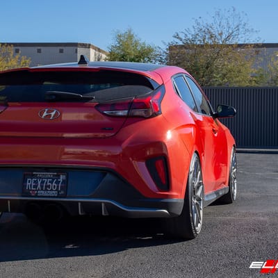 19 inch Variant Radon Titanium Brushed Face on a 2019 Hyundai Veloster R-Spec