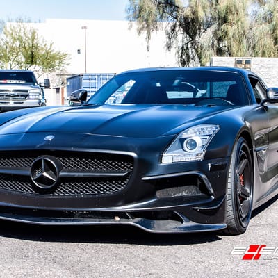 20 and 21 inch Staggered Rotiform PNT 3-Piece Wheels Matte Black on 2011 Mercedes SLS AMG
