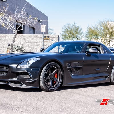 20 and 21 inch Staggered Rotiform PNT 3-Piece Wheels Matte Black on 2011 Mercedes SLS AMG
