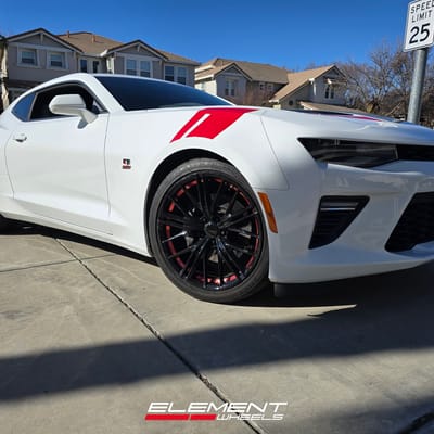 20 Staggered Performance Replicas PR194 Gloss Black Red Machined on a 2017 Chevrolet Camaro SS