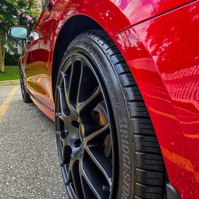 19 inch Enkei Raijin in Matte Black on a 2019 Genesis G70