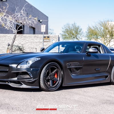 20 and 21 inch Staggered Rotiform PNT 3-Piece Wheels Matte Black on 2011 Mercedes SLS AMG