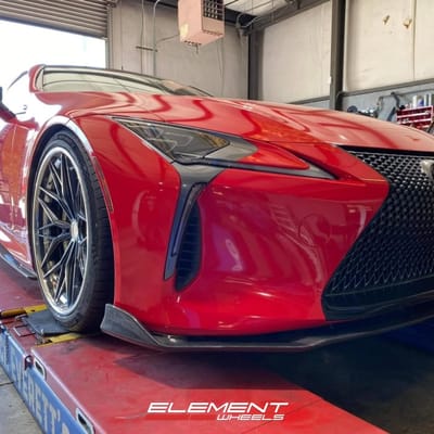 22 inch Staggered Rohana RFG19 Satin Black Face w/ Polished Lip on a 2021 Lexus LC 500